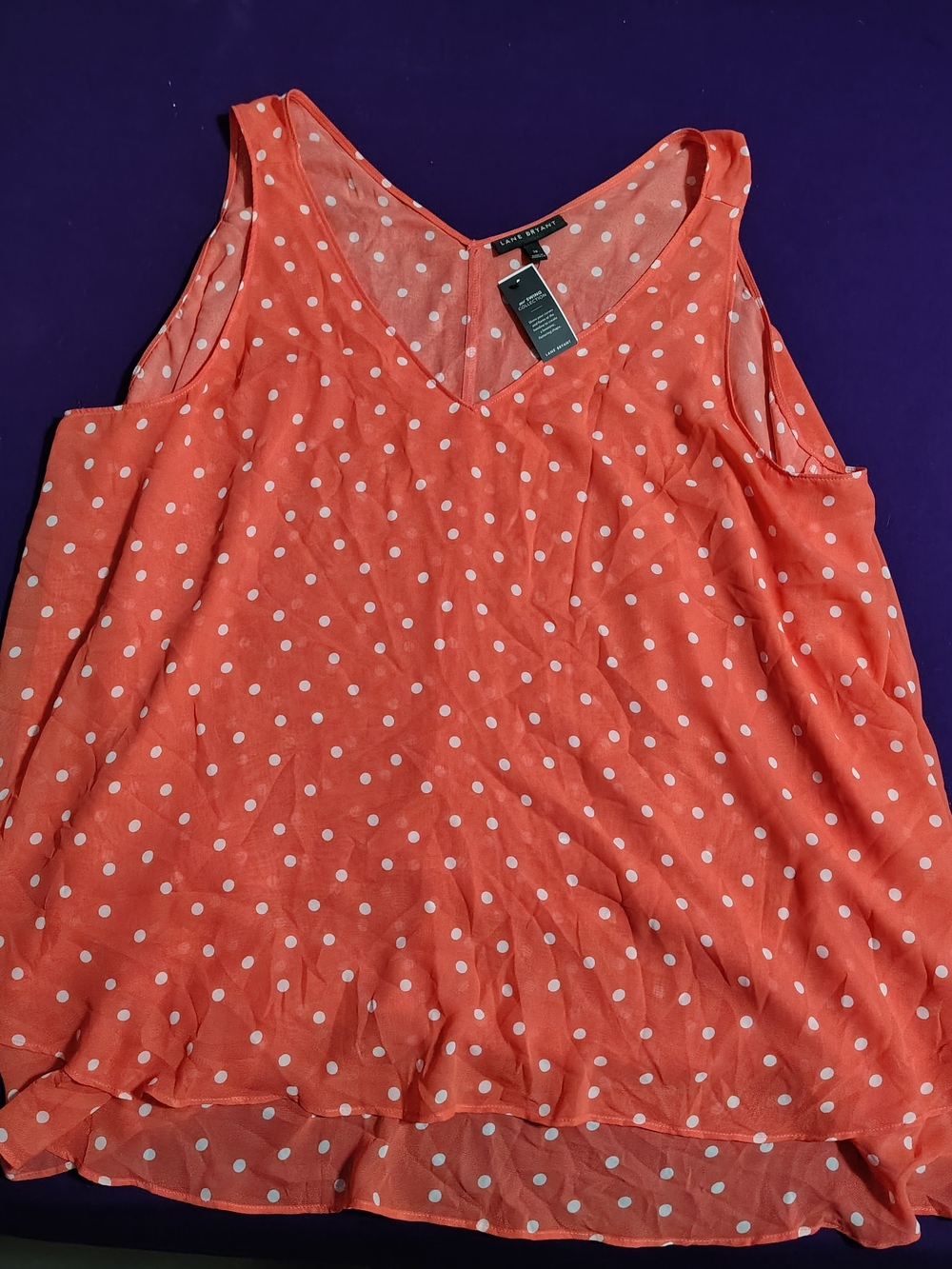 NWT Lane Bryant Coral Polka Dot V-Neck Tank Top Size 28